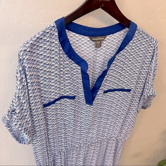 Tommy Bahama Fan Festival split neck dress shell print blue lightweight sz M - Picture 5 of 11